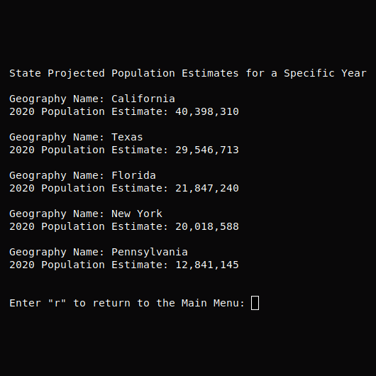 Population Estimator Screenshot